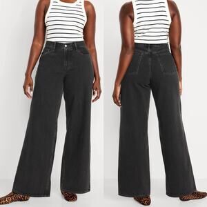 NWT Old Navy Mid Rise Wow Baggy Wide Leg Jean Womens Plus Size 24 Licorice